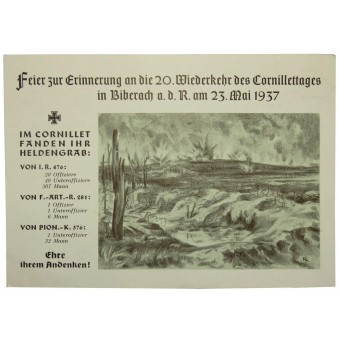 Gedenkpostkarte - Feier zur Erinnerung an die 20. Wiederkehr des Cornillettages in Biberach. Espenlaub militaria